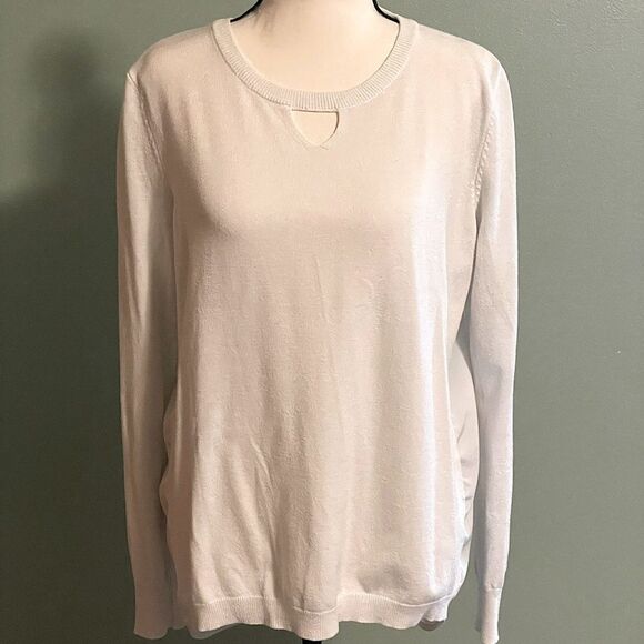 One A White Long Sleeve Top with Elongated Satin-like  Back. Size Medium. - Picture 1 of 4